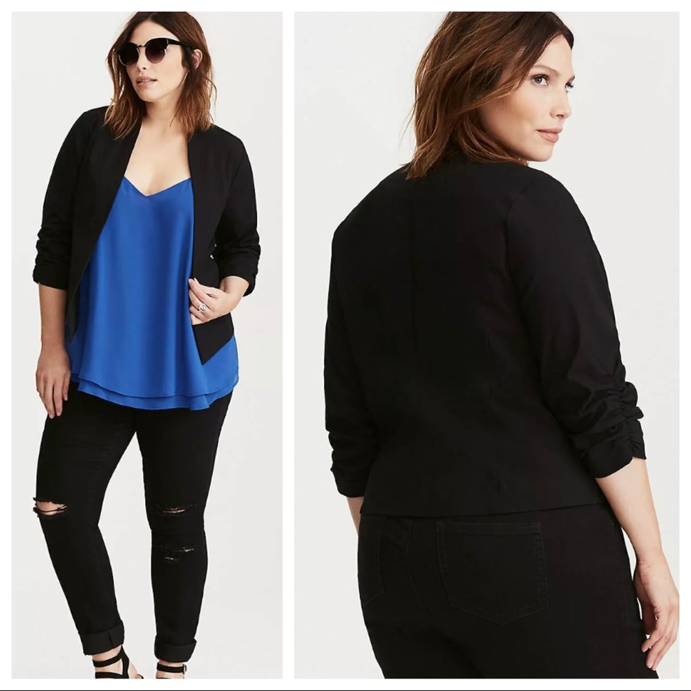 Torrid Black Ruched Sleeve Blazer Women’s Plus Sz 1X‎